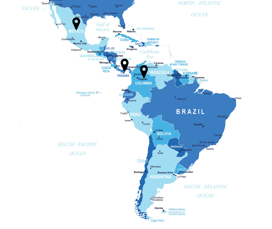 map of central and south America